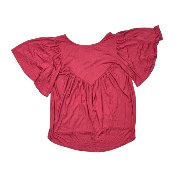 Anthropologie Bordeaux Pink V-Neck Short Flutter Sleeve Sidonie Top - Picture 4 of 6